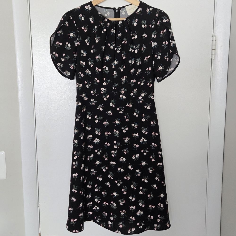 Kate Spade Black Floral A-line Short Sleeve Dress Size Zero